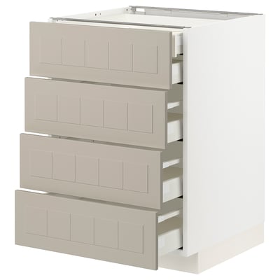 Ikea METOD kitchen unit with beige stensund drawers, low profile design.
