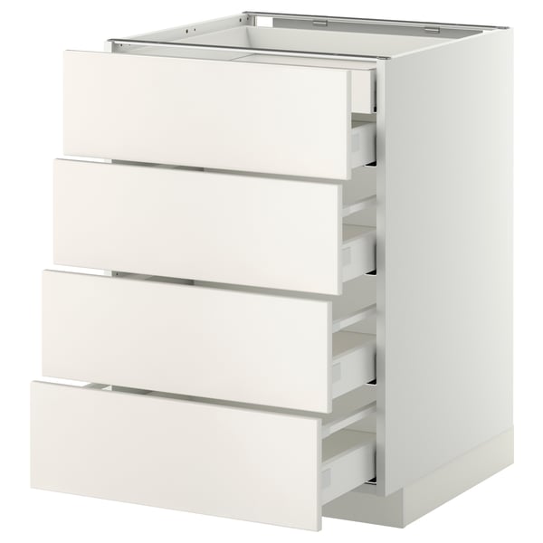 White METOD kitchen unit with four drawers, sleek design.