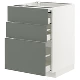 Modern kitchen unit, METOD, with grey-green drawers, white base, self-closing drawers, sleek design.