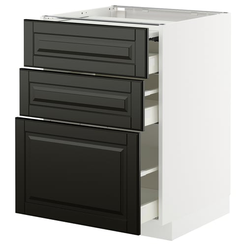 METOD black drawers, white cabinet, modern kitchen design.
