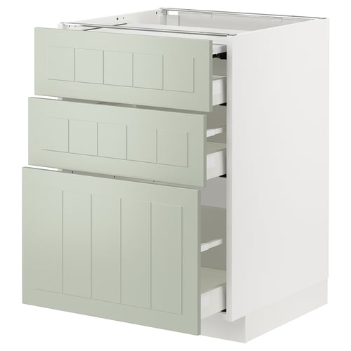 METOD kitchen unit in green with three drawers.