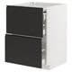 Modern black kitchen cabinet with two drawers and sleek handles.