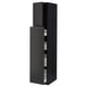 Modern black kitchen cabinet with integrated handles, tall and slim, featuring multiple shelves and drawers, part of the ikea METOD system.