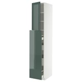 Modern white & green high-gloss METOD cabinet with sleek shelves.