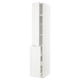 A white METOD kitchen cabinet with open doors and shelves. Its a tall, rectangular unit with modern design and multiple storage shelves.