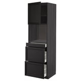 METOD kitchen unit in black with shelves and drawers, sleek modern design.
