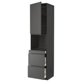 A tall, dark grey METOD kitchen unit with drawers and shelves, featuring sleek modern design.