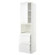 White METOD kitchen cabinet with high gloss drawers and shelves.
