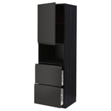 Black METOD kitchen cabinet with modern design, featuring open shelf and two drawers with soft-close mechanism.