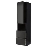 Modern black ikea METOD kitchen cabinet with drawers and shelves, sleek design.