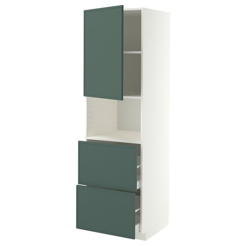 METOD / MAXIMERA Hi cab f micro w door/2 drawers, white/Aspudden dark grey-green, 60x60x200 cm