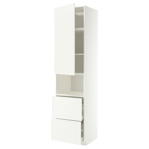 METOD / MAXIMERA Hi cab f micro w door/2 drawers, white/Aspudden matt white, 60x60x240 cm