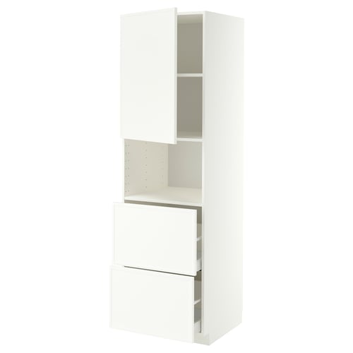METOD / MAXIMERA Hi cab f micro w door/2 drawers, white/Aspudden matt white, 60x60x200 cm