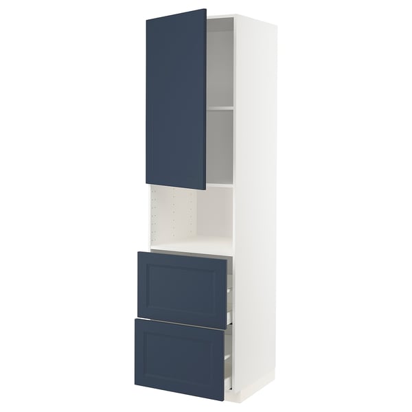 Blue and white kitchen unit, METOD model, with two drawers and one cabinet.