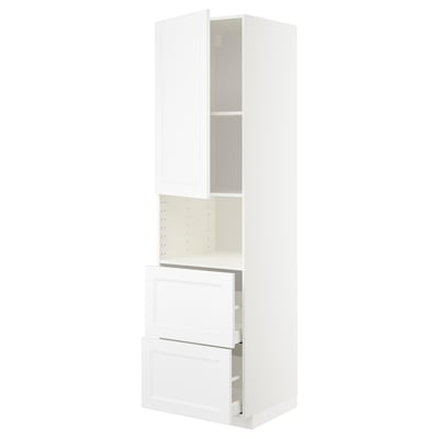 A white METOD kitchen cabinet with both drawers and shelves. It a modern, clean design with a sturdy frame.