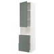 METOD white kitchen unit with green-grey doors, sleek modern design, includes shelves and drawers.