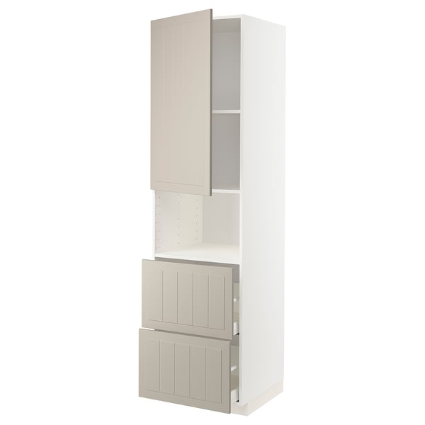 Beige ikea METOD kitchen cabinet with mix of doors and drawers, soft-close mechanism.