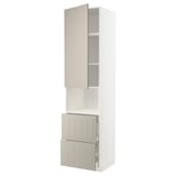 White METOD kitchen unit with beige drawers and doors, modern design with soft-closing drawers.