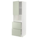 A METOD kitchen unit with green stensund fronts. It stands tall with both drawers and cabinets, combining functionality and crafted design.
