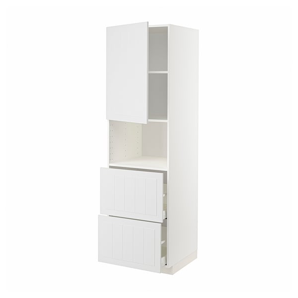 A white METOD kitchen cabinet with both doors and drawers. The cabinet is tall and rectangular with a modern design.