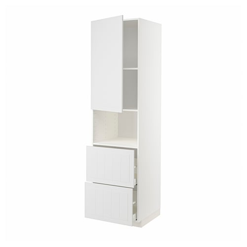 White METOD kitchen unit with open cabinet, two drawers, sleek design.