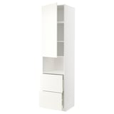 A white METOD kitchen cabinet with doors and shelves. It has a modern minimalist design.