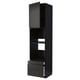 Modern black kitchen cabinet with drawers. Sleek design, matte finish, tall structure.