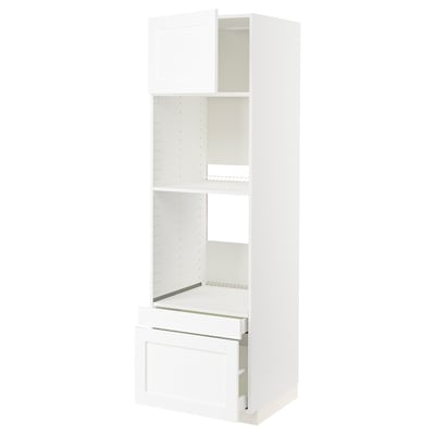 METOD kitchen unit, white, tall with shelves and drawers, modern design.