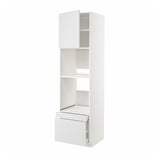 White METOD kitchen cabinet, sleek design with open shelves and closed drawers.