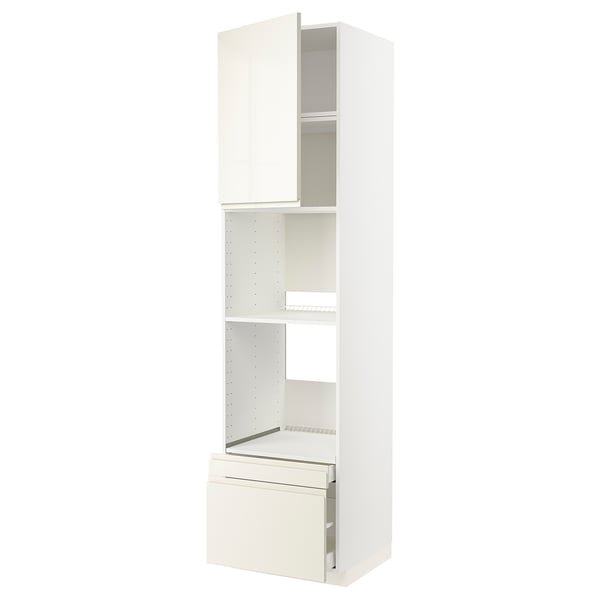White METOD kitchen cabinet with high-gloss doors and drawers.