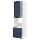 Blue/white METOD kitchen cabinet, 2 drawers, door, open shelf, tall slim design.