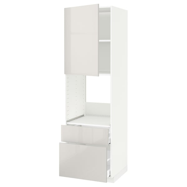 White METOD kitchen cabinet with high gloss finish. Shelves and drawers, adjustable shelf.