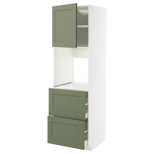 A green and white METOD kitchen unit featuring drawers and shelves.
