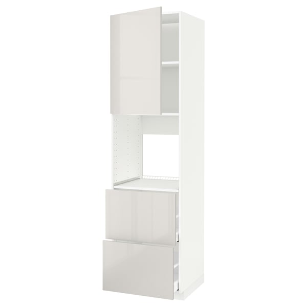 White high gloss kitchen cabinet with adjustable shelves and a top door, part of the METOD system.