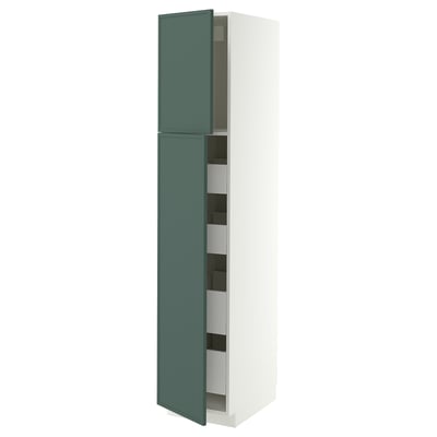 METOD / MAXIMERA Hi cab w 2 doors/4 drawers, white/Aspudden dark grey-green, 40x60x200 cm