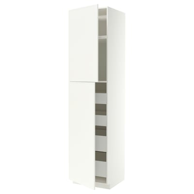 METOD / MAXIMERA Hi cab w 2 doors/4 drawers, white/Aspudden matt white, 60x60x240 cm