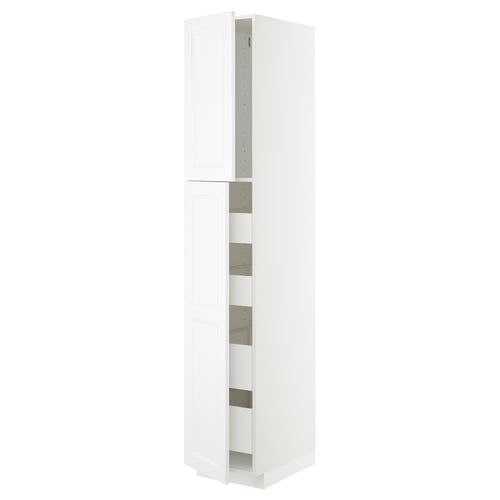 White METOD kitchen cabinet with adjustable shelves and modern design.