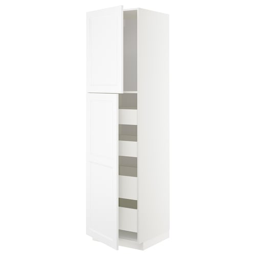 White METOD kitchen cabinet with 2 doors & adjustable shelves. Tall, modern design.