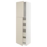 A METOD kitchen cabinet with beige havstorp fronts, featuring a tall design with multiple shelves.