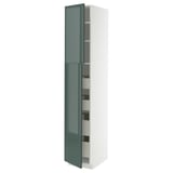 METOD high gloss green kitchen cabinet with storage compartments.