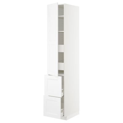 A white METOD kitchen cabinet with adjustable shelves and drawers, offering a modern, timeless design.