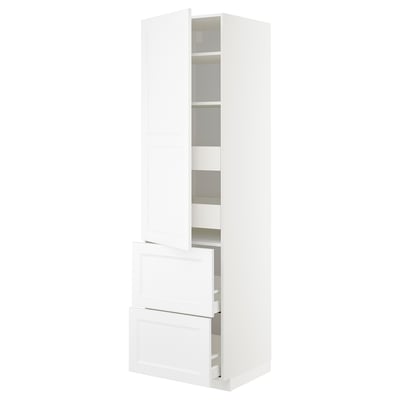 A white METOD kitchen cabinet with two drawers and adjustable shelves.