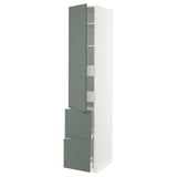 METOD kitchen unit with grey-green doors, single door, two drawers, three shelves, modern design.