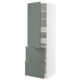 METOD kitchen unit in grey-green with shelves and drawers.