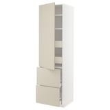 Modern kitchen cabinet, beige METOD, slim, rectangular, with pull-out drawers and shelves.