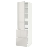 White high gloss METOD cabinet with shelves and drawers.