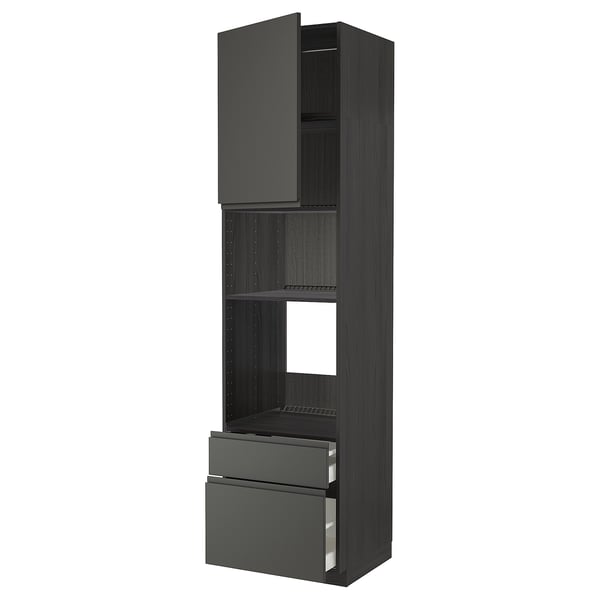 Black METOD kitchen unit with drawers & shelves, modern design.