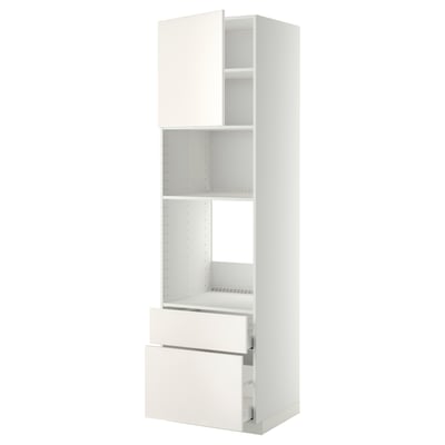 Modern ikea METOD white kitchen unit with tall cabinet, shelves, drawers, and optional left/right door.