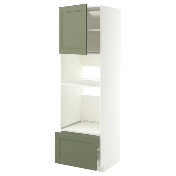METOD / MAXIMERA High cabinet f built-in appliances, white/Axstad grey-green, 60x60x200 cm