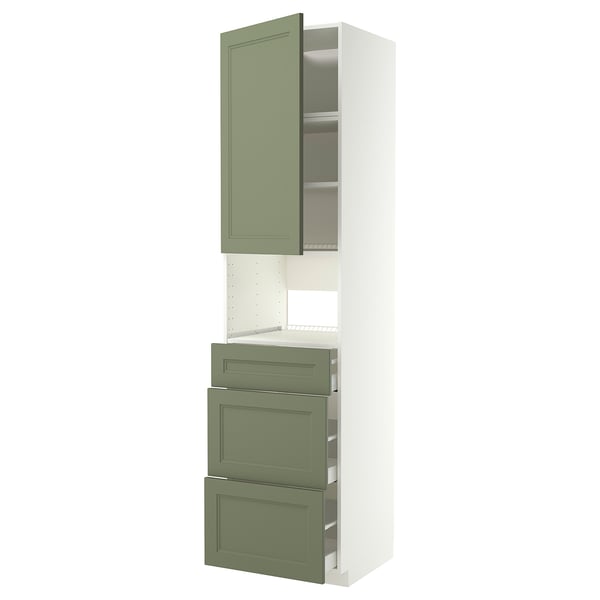 METOD / MAXIMERA High cabinet f built-in appliances, white/Axstad grey-green, 60x60x240 cm
